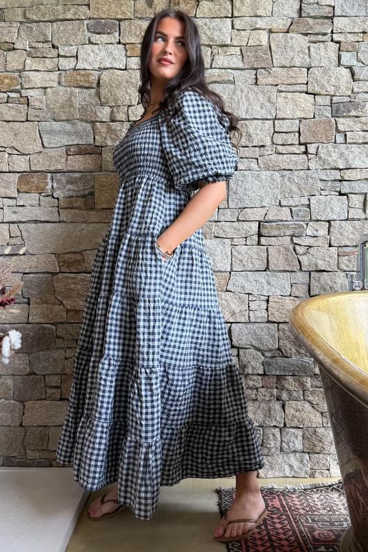 Nonni Gingham Darling Dress Navy